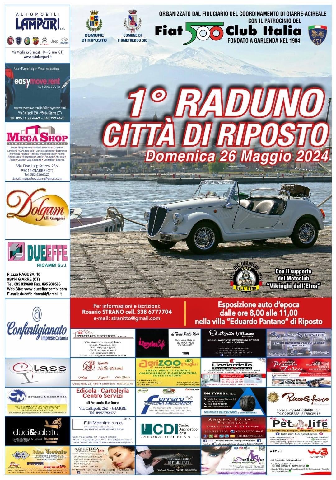 Il 26 maggio primo raduno delle Fiat 500 Club Italia Città di Riposto