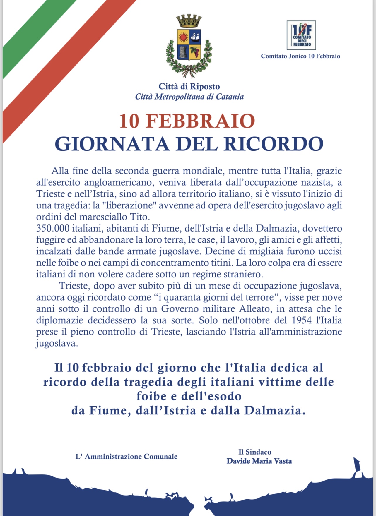 10 febbraio, la Giornata del ricordo